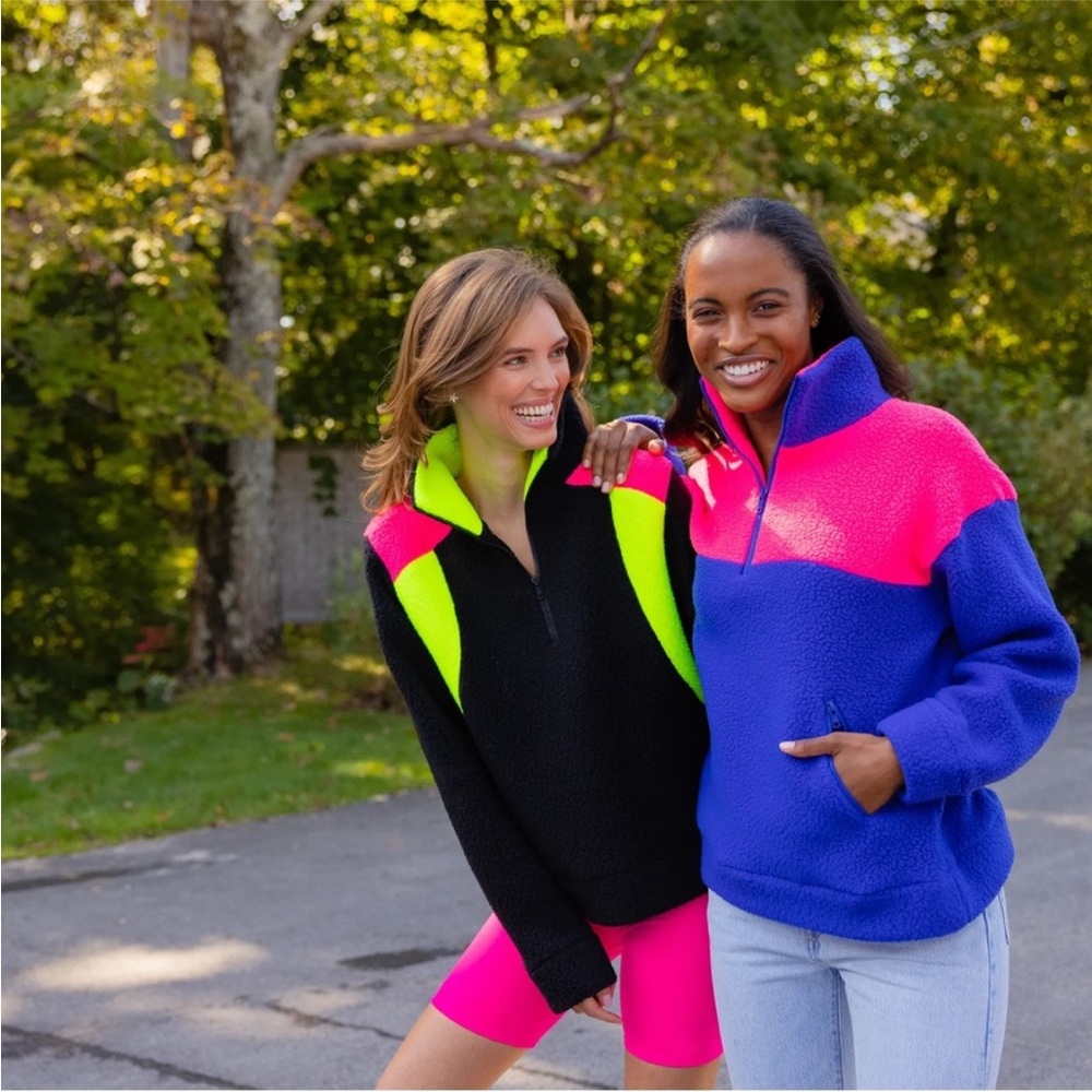 Dudley Stephens Neon Pink, Lime & Black Colorblock Sherpa Pullover